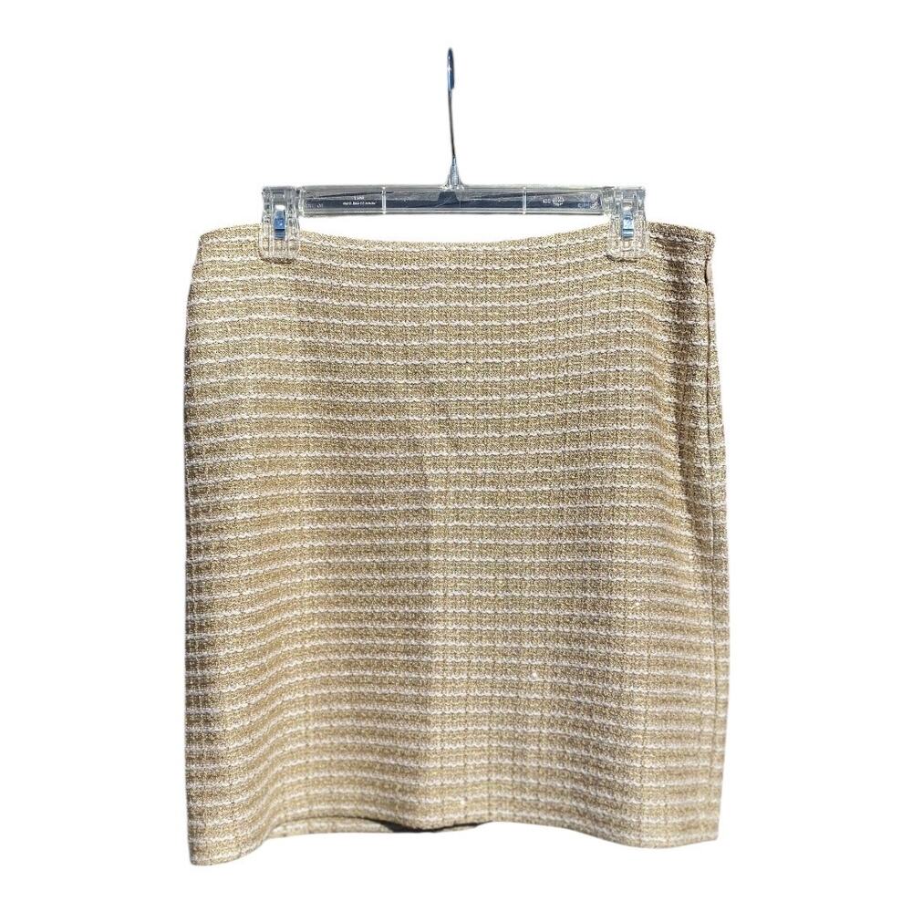 St John Tan Cream Gold Metallic Threads Designer Size 10 Jacket and Skirt Suit - Picture 6 of 16